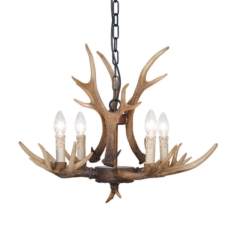 Brown 4/6/8 Heads Chandelier Lighting Rustic Resin Candle Suspension Lamp with Antler for Dining Room Clearhalo 'Ceiling Lights' 'Chandeliers' Lighting' options 233458