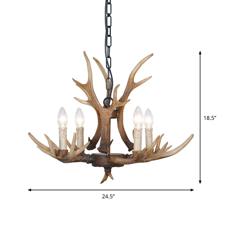 Brown 4/6/8 Heads Chandelier Lighting Rustic Resin Candle Suspension Lamp with Antler for Dining Room Clearhalo 'Ceiling Lights' 'Chandeliers' Lighting' options 233459