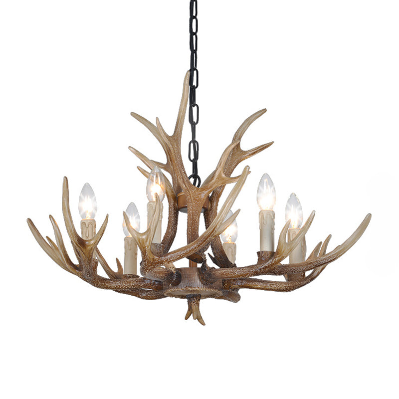 Brown 4/6/8 Heads Chandelier Lighting Rustic Resin Candle Suspension Lamp with Antler for Dining Room Clearhalo 'Ceiling Lights' 'Chandeliers' Lighting' options 233462