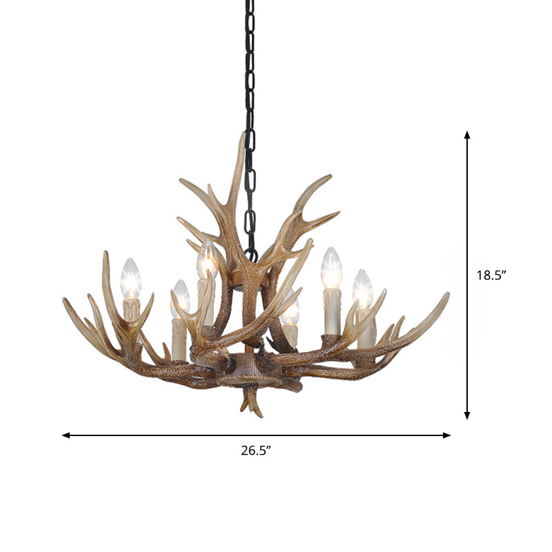 Brown 4/6/8 Heads Chandelier Lighting Rustic Resin Candle Suspension Lamp with Antler for Dining Room Clearhalo 'Ceiling Lights' 'Chandeliers' Lighting' options 233463