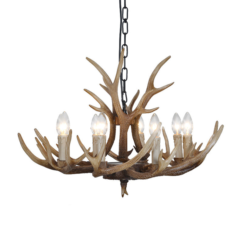 Brown 4/6/8 Heads Chandelier Lighting Rustic Resin Candle Suspension Lamp with Antler for Dining Room Clearhalo 'Ceiling Lights' 'Chandeliers' Lighting' options 233466