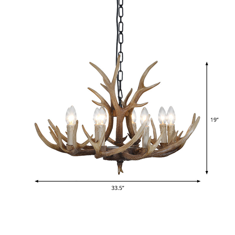 Brown 4/6/8 Heads Chandelier Lighting Rustic Resin Candle Suspension Lamp with Antler for Dining Room Clearhalo 'Ceiling Lights' 'Chandeliers' Lighting' options 233467