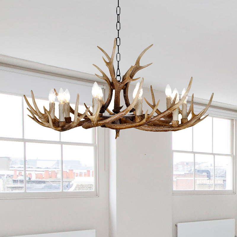 Brown 4/6/8 Heads Chandelier Lighting Rustic Resin Candle Suspension Lamp with Antler for Dining Room 10 Brown Clearhalo 'Ceiling Lights' 'Chandeliers' Lighting' options 233468_eebe3715-df10-4bfb-bf6d-4fb71c306fc8