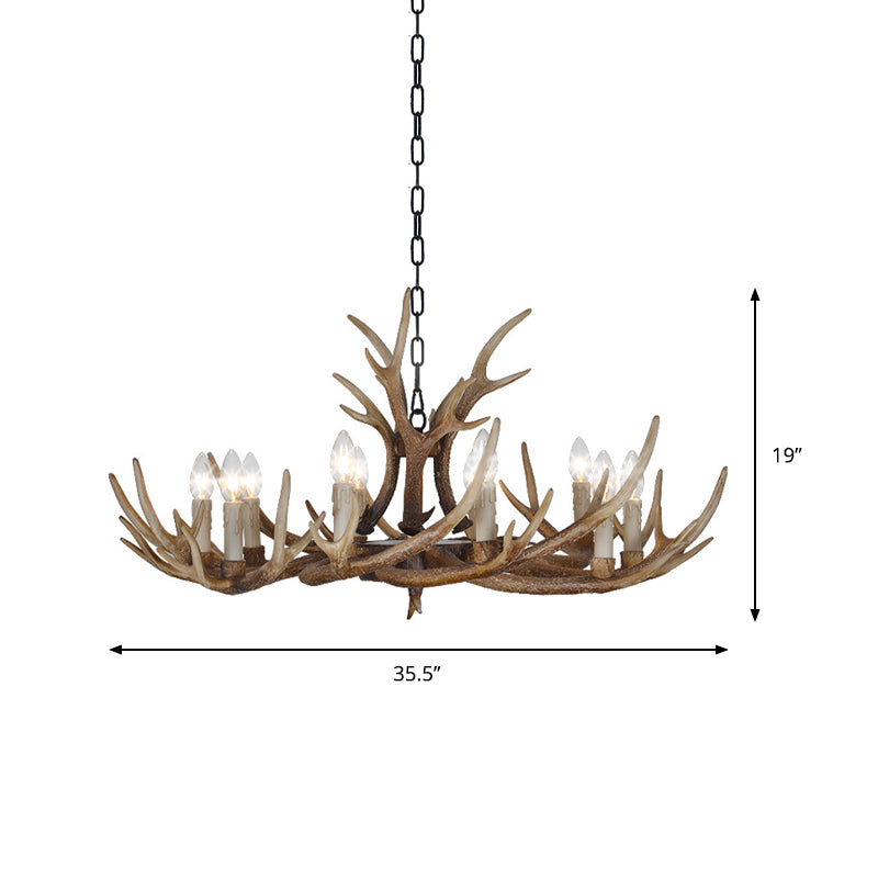 Brown 4/6/8 Heads Chandelier Lighting Rustic Resin Candle Suspension Lamp with Antler for Dining Room Clearhalo 'Ceiling Lights' 'Chandeliers' Lighting' options 233471