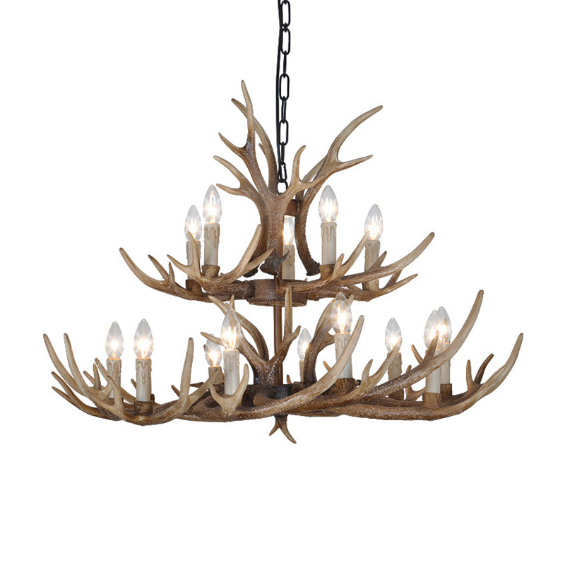 Brown 4/6/8 Heads Chandelier Lighting Rustic Resin Candle Suspension Lamp with Antler for Dining Room Clearhalo 'Ceiling Lights' 'Chandeliers' Lighting' options 233474