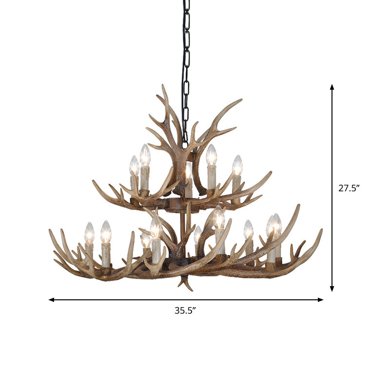 Brown 4/6/8 Heads Chandelier Lighting Rustic Resin Candle Suspension Lamp with Antler for Dining Room Clearhalo 'Ceiling Lights' 'Chandeliers' Lighting' options 233475