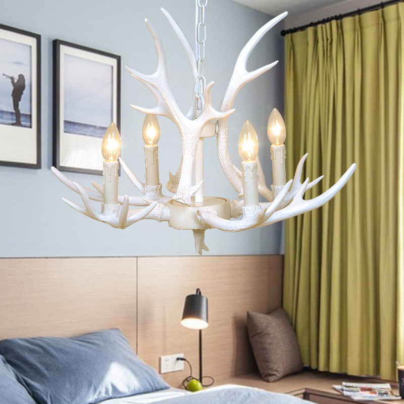 Resin Candelabra Chandelier Lamp Farmhouse 4/6/8-Head Living Room Pendant Ceiling Light in White 4 White Clearhalo 'Ceiling Lights' 'Chandeliers' Lighting' options 233492_91d076d0-def7-4743-9be3-84fe8778bf04