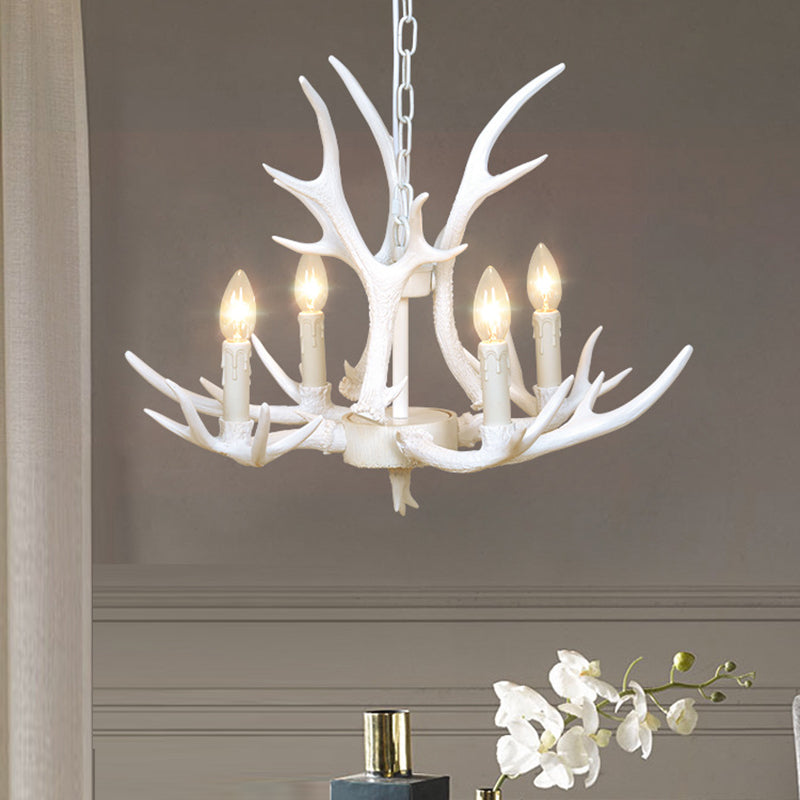 Resin Candelabra Chandelier Lamp Farmhouse 4/6/8-Head Living Room Pendant Ceiling Light in White Clearhalo 'Ceiling Lights' 'Chandeliers' Lighting' options 233493