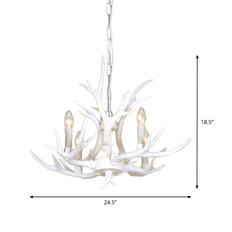 Resin Candelabra Chandelier Lamp Farmhouse 4/6/8-Head Living Room Pendant Ceiling Light in White Clearhalo 'Ceiling Lights' 'Chandeliers' Lighting' options 233495