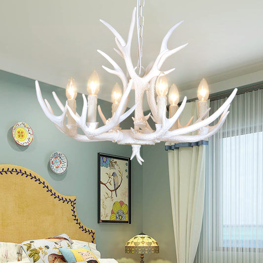 Resin Candelabra Chandelier Lamp Farmhouse 4/6/8-Head Living Room Pendant Ceiling Light in White Clearhalo 'Ceiling Lights' 'Chandeliers' Lighting' options 233496