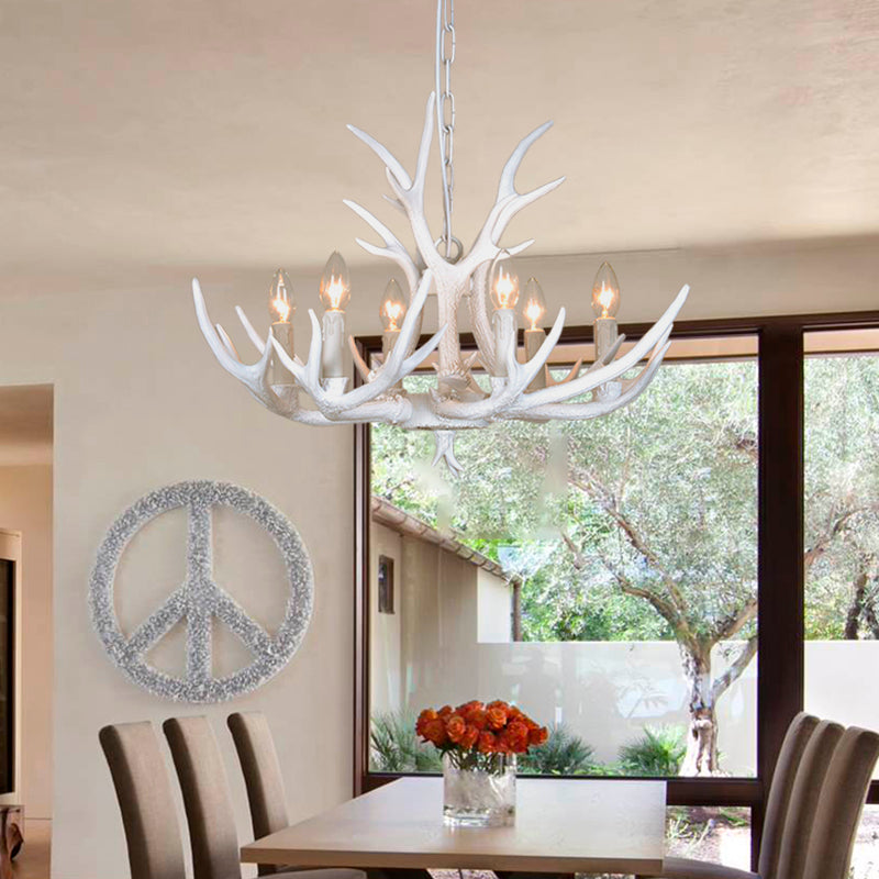 Resin Candelabra Chandelier Lamp Farmhouse 4/6/8-Head Living Room Pendant Ceiling Light in White Clearhalo 'Ceiling Lights' 'Chandeliers' Lighting' options 233497