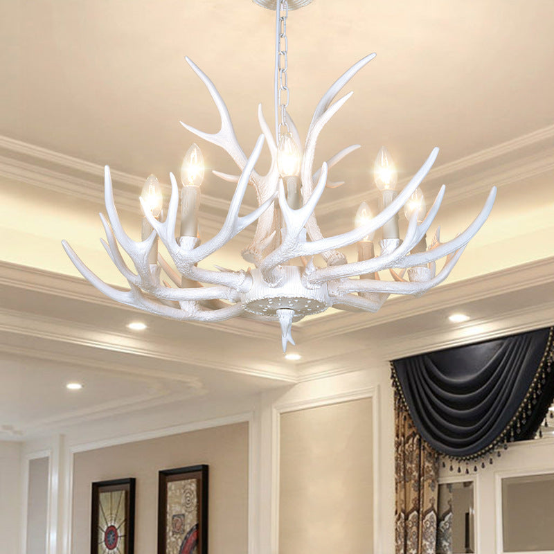 Resin Candelabra Chandelier Lamp Farmhouse 4/6/8-Head Living Room Pendant Ceiling Light in White Clearhalo 'Ceiling Lights' 'Chandeliers' Lighting' options 233500