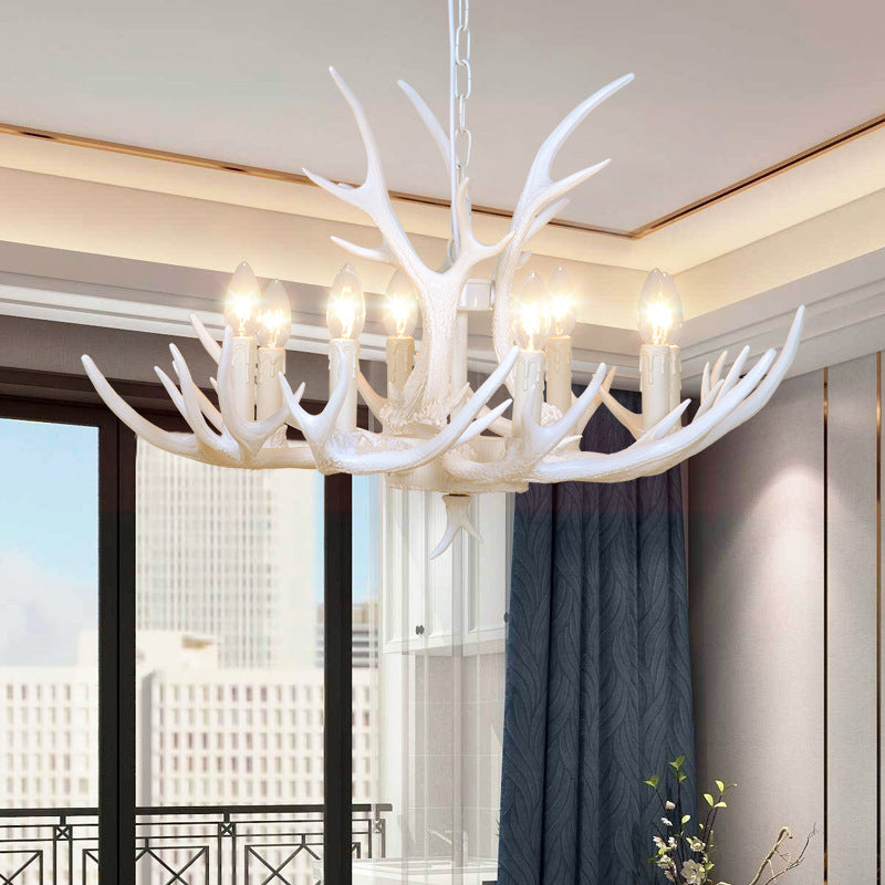 Resin Candelabra Chandelier Lamp Farmhouse 4/6/8-Head Living Room Pendant Ceiling Light in White Clearhalo 'Ceiling Lights' 'Chandeliers' Lighting' options 233501