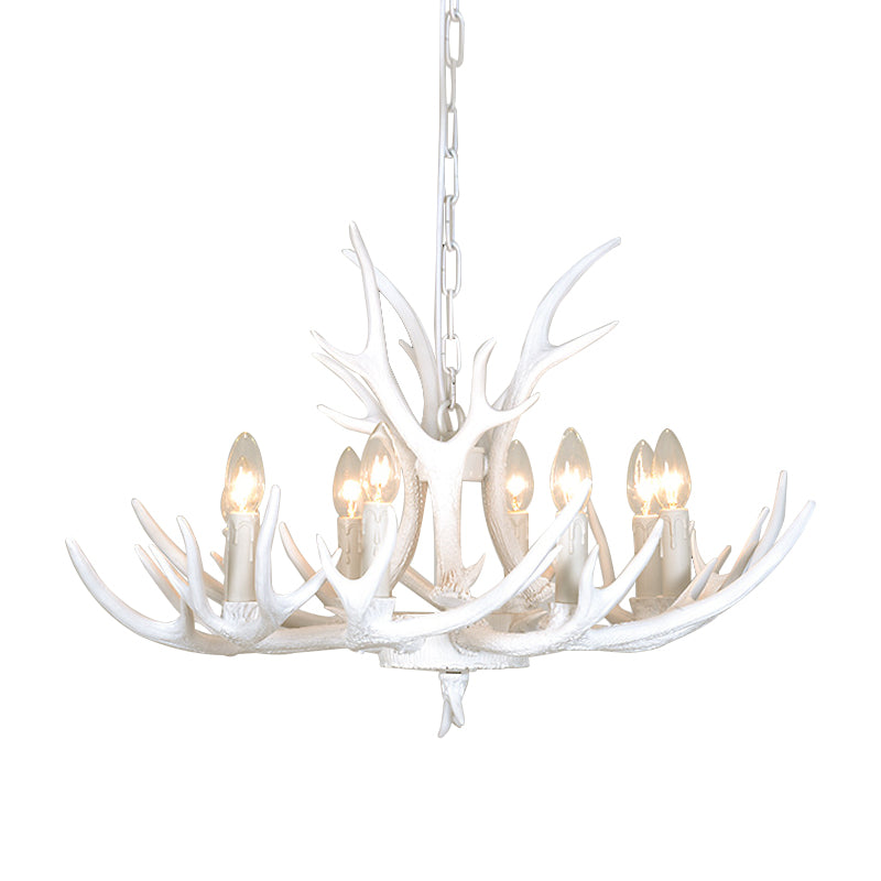 Resin Candelabra Chandelier Lamp Farmhouse 4/6/8-Head Living Room Pendant Ceiling Light in White Clearhalo 'Ceiling Lights' 'Chandeliers' Lighting' options 233502