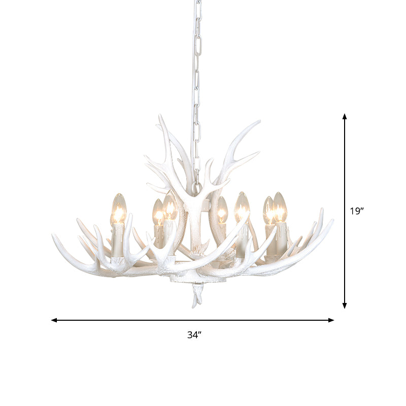 Resin Candelabra Chandelier Lamp Farmhouse 4/6/8-Head Living Room Pendant Ceiling Light in White Clearhalo 'Ceiling Lights' 'Chandeliers' Lighting' options 233503