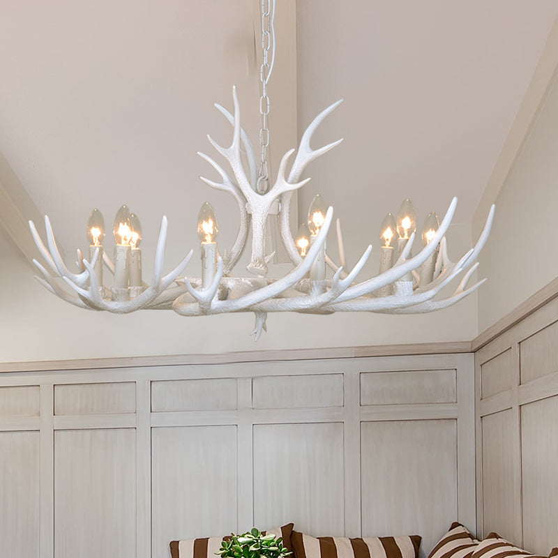 Resin Candelabra Chandelier Lamp Farmhouse 4/6/8-Head Living Room Pendant Ceiling Light in White Clearhalo 'Ceiling Lights' 'Chandeliers' Lighting' options 233504