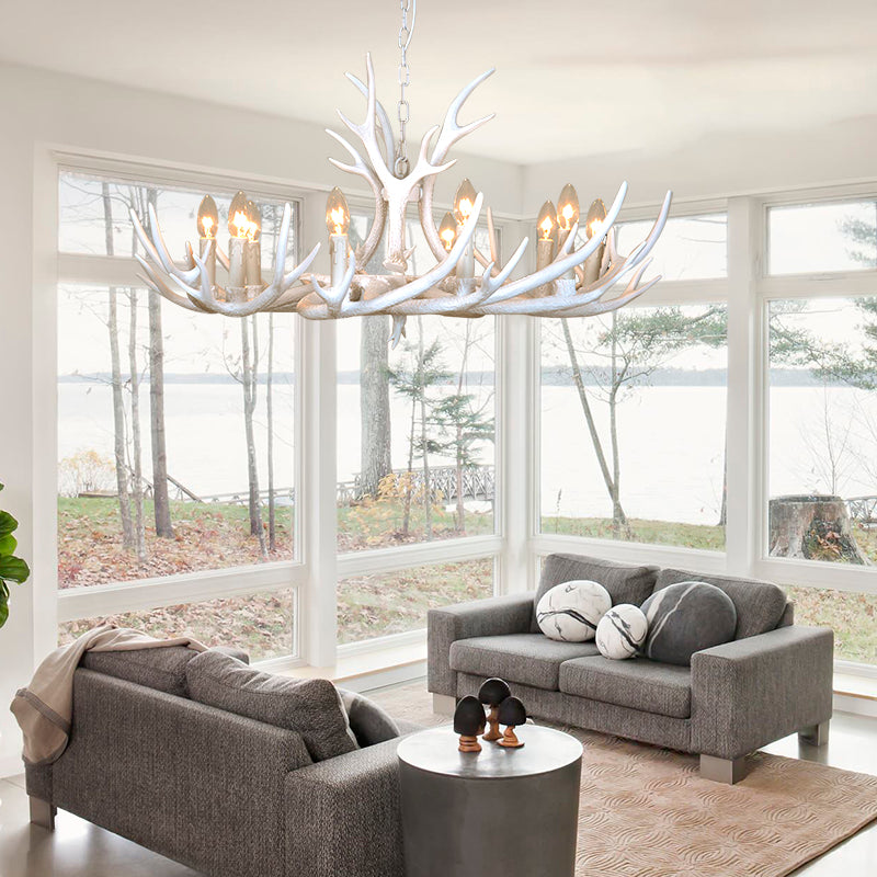 Resin Candelabra Chandelier Lamp Farmhouse 4/6/8-Head Living Room Pendant Ceiling Light in White Clearhalo 'Ceiling Lights' 'Chandeliers' Lighting' options 233505