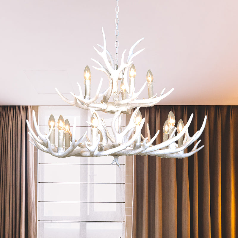 Resin Candelabra Chandelier Lamp Farmhouse 4/6/8-Head Living Room Pendant Ceiling Light in White Clearhalo 'Ceiling Lights' 'Chandeliers' Lighting' options 233508