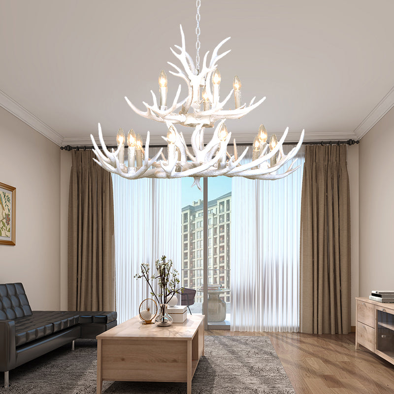 Resin Candelabra Chandelier Lamp Farmhouse 4/6/8-Head Living Room Pendant Ceiling Light in White Clearhalo 'Ceiling Lights' 'Chandeliers' Lighting' options 233509