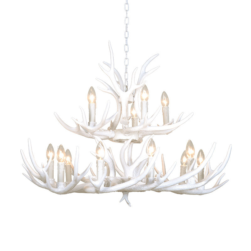 Resin Candelabra Chandelier Lamp Farmhouse 4/6/8-Head Living Room Pendant Ceiling Light in White Clearhalo 'Ceiling Lights' 'Chandeliers' Lighting' options 233510