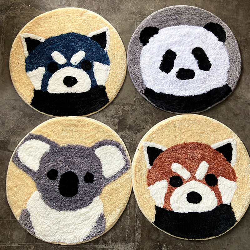 White Child's Room Rug Kids Animal Bear Dog Panda Pattern Area Rug  Polyester Anti-Slip Backing Carpet - Clearhalo