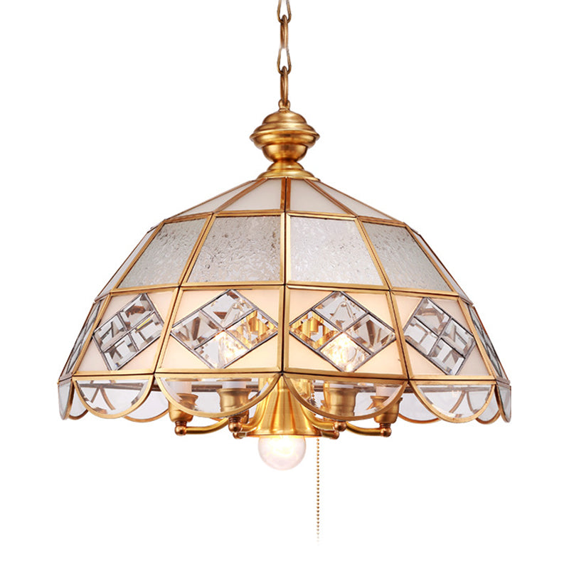 Dome Pendant Chandelier Traditional Milk Glass 7 Bulbs Brass Hanging Ceiling Light Clearhalo 'Ceiling Lights' 'Chandeliers' 'Glass shade' 'Glass' Lighting' 233520