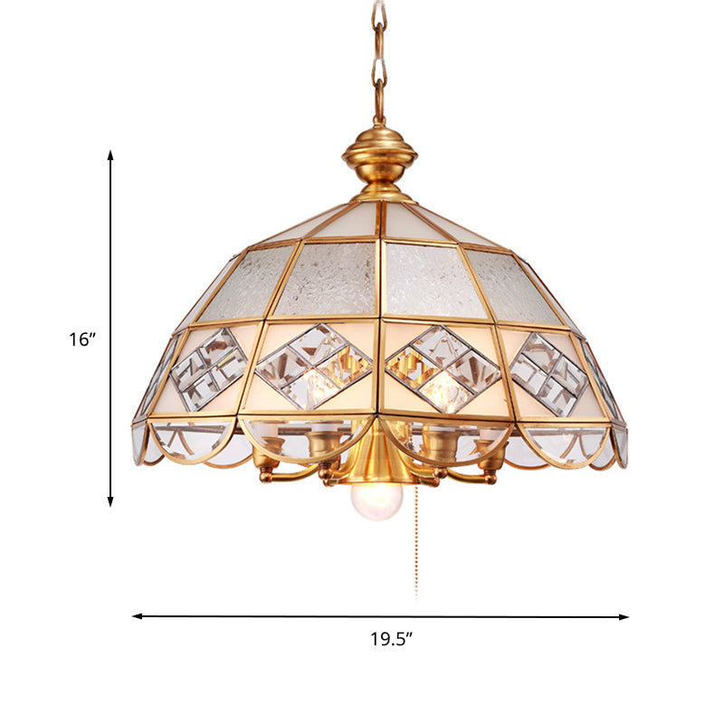 Dome Pendant Chandelier Traditional Milk Glass 7 Bulbs Brass Hanging Ceiling Light Clearhalo 'Ceiling Lights' 'Chandeliers' 'Glass shade' 'Glass' Lighting' 233521