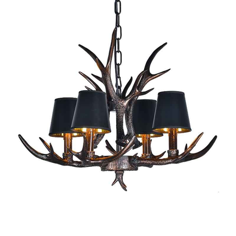 Traditional Tapered Shaped Hanging Lamp 4/6/10 Bulbs Resin Chandelier Light Fixture in Black for Restaurant Clearhalo 'Ceiling Lights' 'Chandeliers' Lighting' options 233530