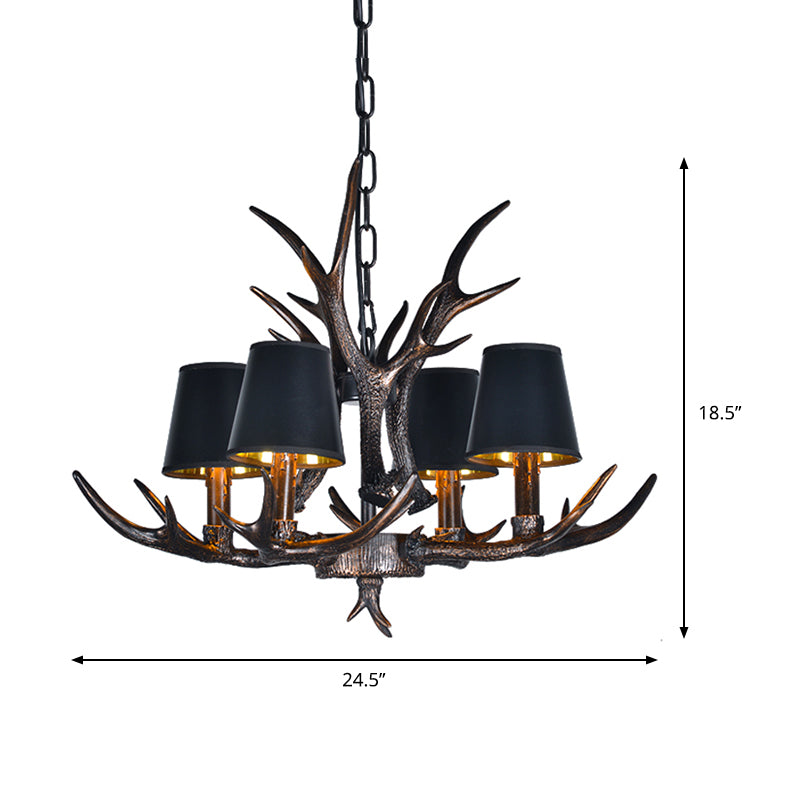 Traditional Tapered Shaped Hanging Lamp 4/6/10 Bulbs Resin Chandelier Light Fixture in Black for Restaurant Clearhalo 'Ceiling Lights' 'Chandeliers' Lighting' options 233531