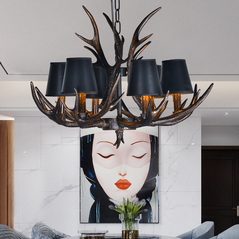 Traditional Tapered Shaped Hanging Lamp 4/6/10 Bulbs Resin Chandelier Light Fixture in Black for Restaurant 6 Black Clearhalo 'Ceiling Lights' 'Chandeliers' Lighting' options 233532_64430a7c-0f72-4923-8c6c-6efb855a1066