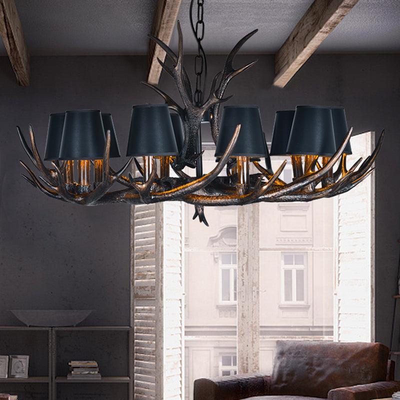 Traditional Tapered Shaped Hanging Lamp 4/6/10 Bulbs Resin Chandelier Light Fixture in Black for Restaurant Clearhalo 'Ceiling Lights' 'Chandeliers' Lighting' options 233536