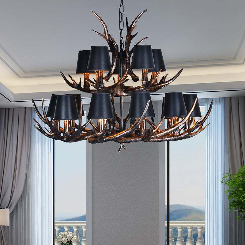 Traditional Tapered Shaped Hanging Lamp 4/6/10 Bulbs Resin Chandelier Light Fixture in Black for Restaurant Clearhalo 'Ceiling Lights' 'Chandeliers' Lighting' options 233540