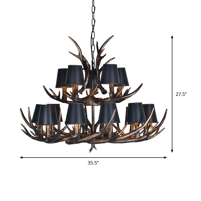 Traditional Tapered Shaped Hanging Lamp 4/6/10 Bulbs Resin Chandelier Light Fixture in Black for Restaurant Clearhalo 'Ceiling Lights' 'Chandeliers' Lighting' options 233543