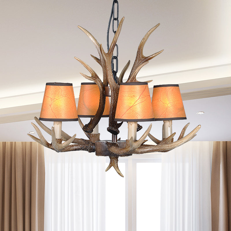 4/6/8 Lights Resin Chandelier Lamp Loft Brown Cone Dining Room Down Lighting Pendant with Fabric Shade Clearhalo 'Ceiling Lights' 'Chandeliers' Lighting' options 233555