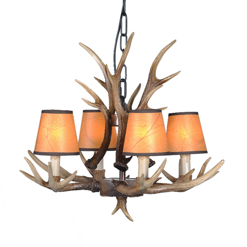 4/6/8 Lights Resin Chandelier Lamp Loft Brown Cone Dining Room Down Lighting Pendant with Fabric Shade Clearhalo 'Ceiling Lights' 'Chandeliers' Lighting' options 233556