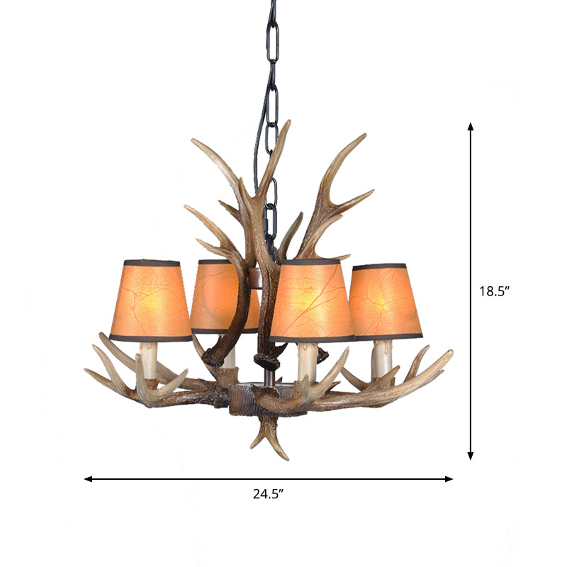 4/6/8 Lights Resin Chandelier Lamp Loft Brown Cone Dining Room Down Lighting Pendant with Fabric Shade Clearhalo 'Ceiling Lights' 'Chandeliers' Lighting' options 233557