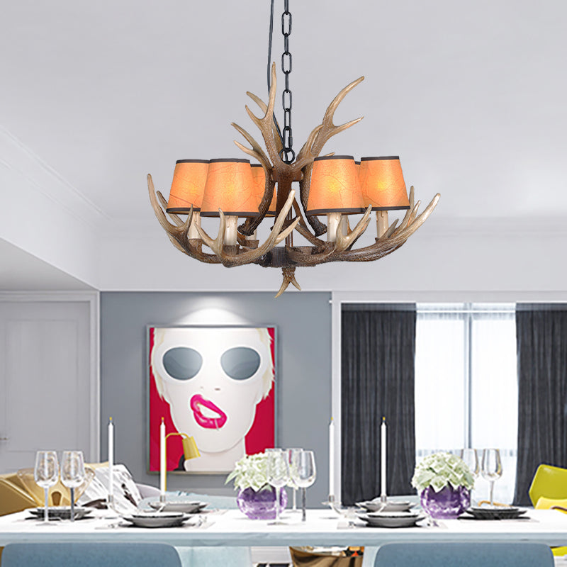 4/6/8 Lights Resin Chandelier Lamp Loft Brown Cone Dining Room Down Lighting Pendant with Fabric Shade Clearhalo 'Ceiling Lights' 'Chandeliers' Lighting' options 233559