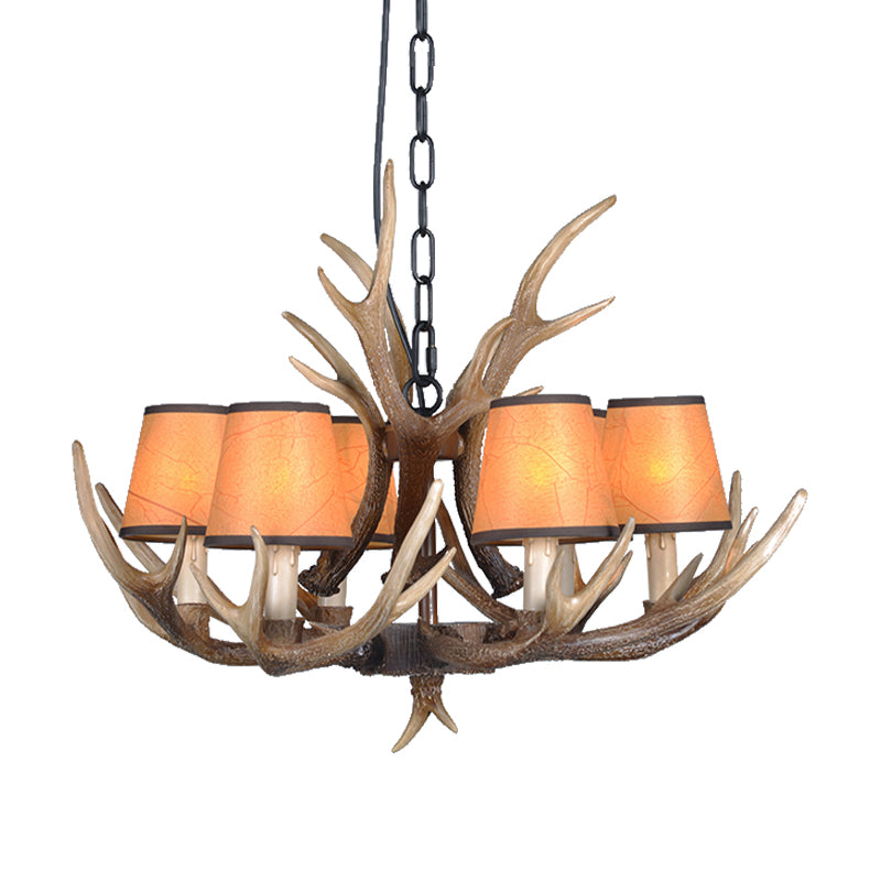 4/6/8 Lights Resin Chandelier Lamp Loft Brown Cone Dining Room Down Lighting Pendant with Fabric Shade Clearhalo 'Ceiling Lights' 'Chandeliers' Lighting' options 233560