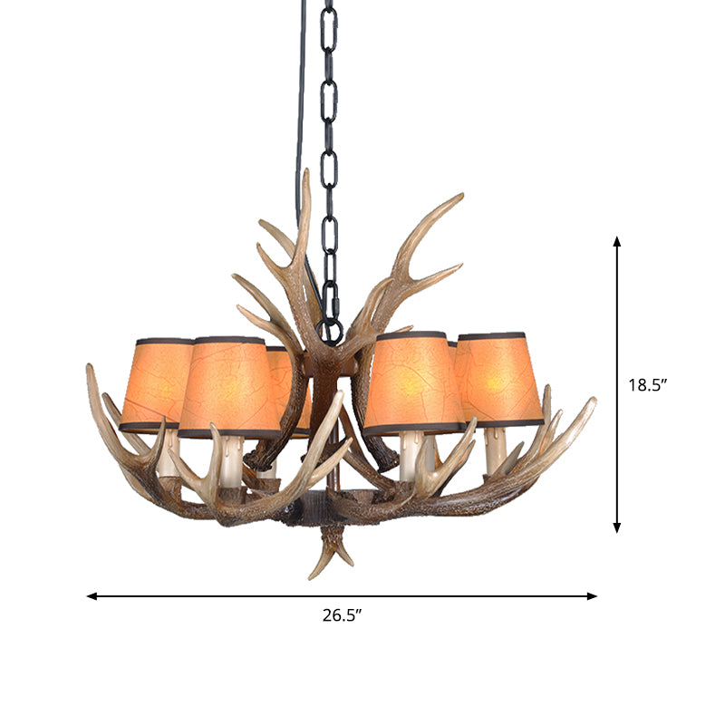 4/6/8 Lights Resin Chandelier Lamp Loft Brown Cone Dining Room Down Lighting Pendant with Fabric Shade Clearhalo 'Ceiling Lights' 'Chandeliers' Lighting' options 233561