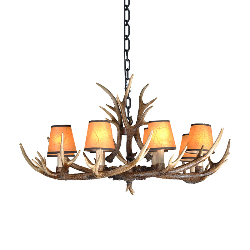 4/6/8 Lights Resin Chandelier Lamp Loft Brown Cone Dining Room Down Lighting Pendant with Fabric Shade Clearhalo 'Ceiling Lights' 'Chandeliers' Lighting' options 233564