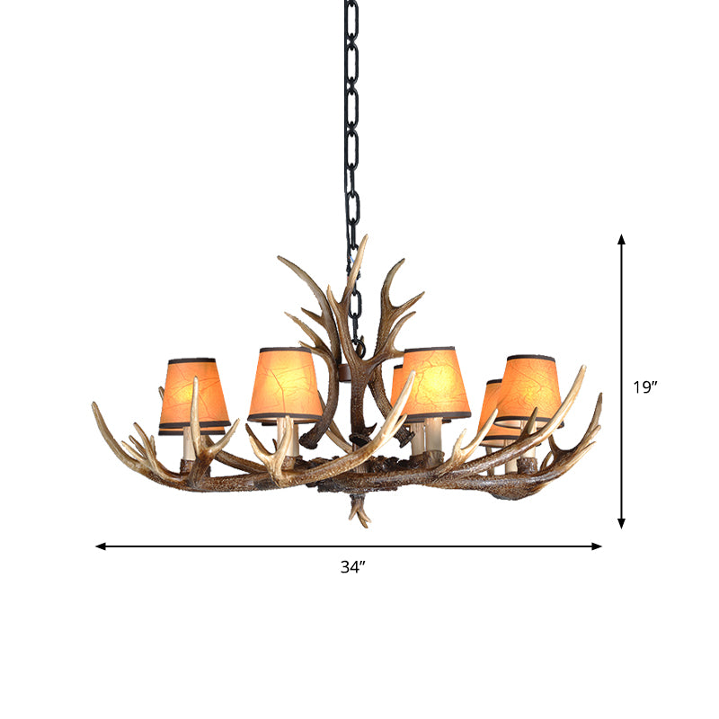 4/6/8 Lights Resin Chandelier Lamp Loft Brown Cone Dining Room Down Lighting Pendant with Fabric Shade Clearhalo 'Ceiling Lights' 'Chandeliers' Lighting' options 233565