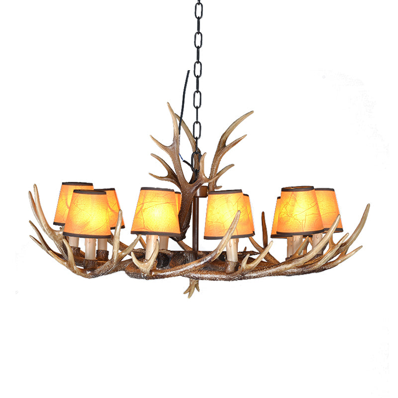 4/6/8 Lights Resin Chandelier Lamp Loft Brown Cone Dining Room Down Lighting Pendant with Fabric Shade Clearhalo 'Ceiling Lights' 'Chandeliers' Lighting' options 233568