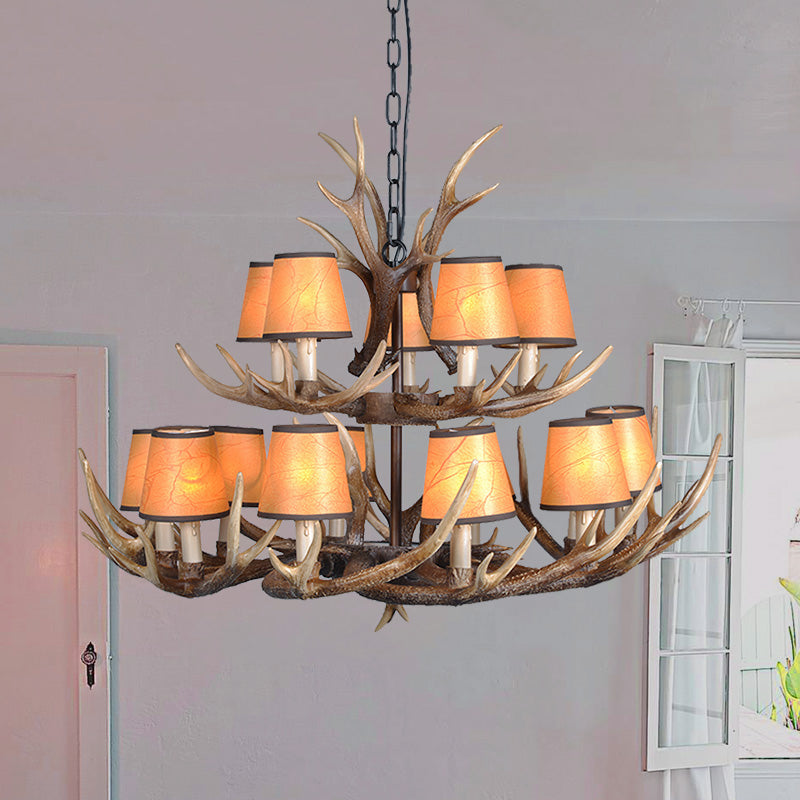 4/6/8 Lights Resin Chandelier Lamp Loft Brown Cone Dining Room Down Lighting Pendant with Fabric Shade Clearhalo 'Ceiling Lights' 'Chandeliers' Lighting' options 233570