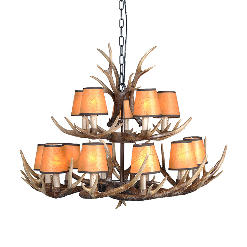 4/6/8 Lights Resin Chandelier Lamp Loft Brown Cone Dining Room Down Lighting Pendant with Fabric Shade Clearhalo 'Ceiling Lights' 'Chandeliers' Lighting' options 233572