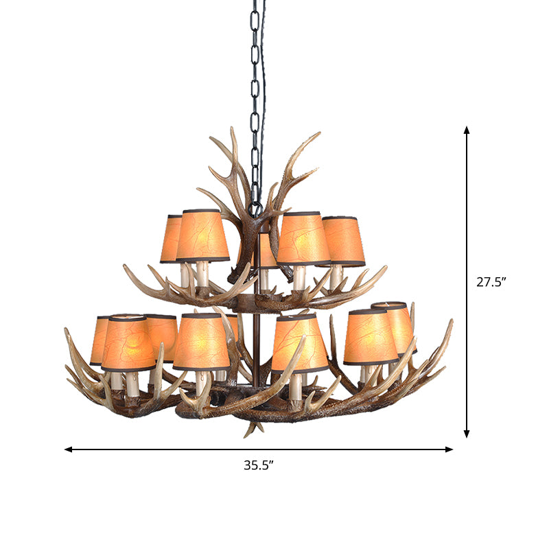 4/6/8 Lights Resin Chandelier Lamp Loft Brown Cone Dining Room Down Lighting Pendant with Fabric Shade Clearhalo 'Ceiling Lights' 'Chandeliers' Lighting' options 233573