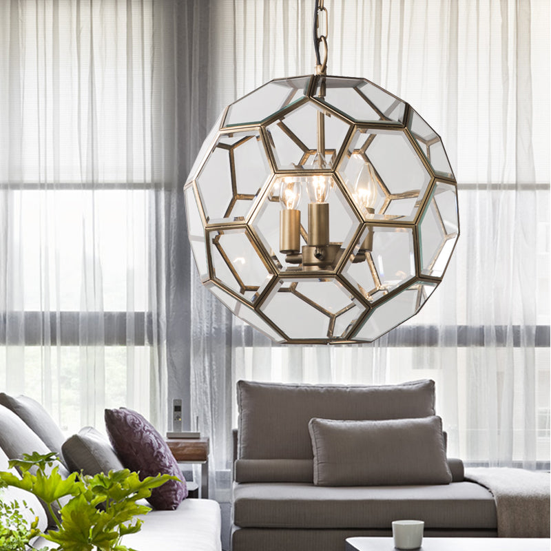 Clear Glass Ball Chandelier Lamp Minimalism 3 Heads Brass Pendant Lighting Fixture for Living Room Clearhalo 'Ceiling Lights' 'Chandeliers' 'Glass shade' 'Glass' Lighting' 233584