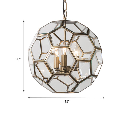 Clear Glass Ball Chandelier Lamp Minimalism 3 Heads Brass Pendant Lighting Fixture for Living Room Clearhalo 'Ceiling Lights' 'Chandeliers' 'Glass shade' 'Glass' Lighting' 233586
