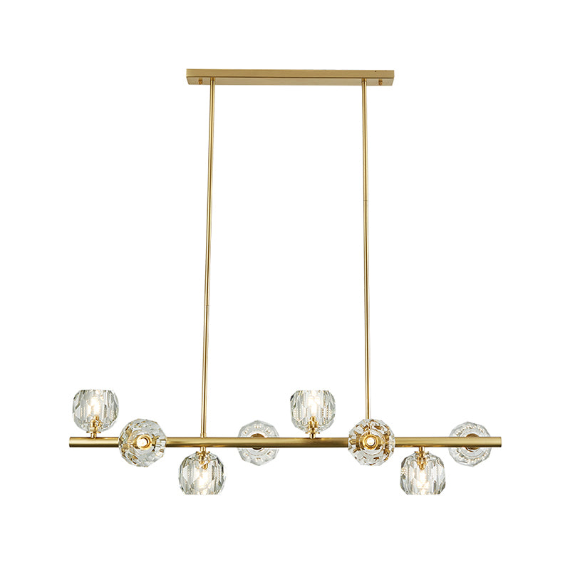 8 Bulbs Restaurant over Island Lighting Simplicity Gold Pendant Light with Dome Crystal Shade Clearhalo 'Ceiling Lights' 'Island Lights' Lighting' 2335891