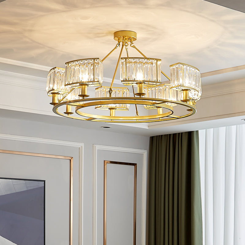 Circle Crystal Prism Suspension Light Minimalist Gold Finish Chandelier for Restaurant Clearhalo 'Ceiling Lights' 'Chandeliers' 'Modern Chandeliers' 'Modern' Lighting' 2335892