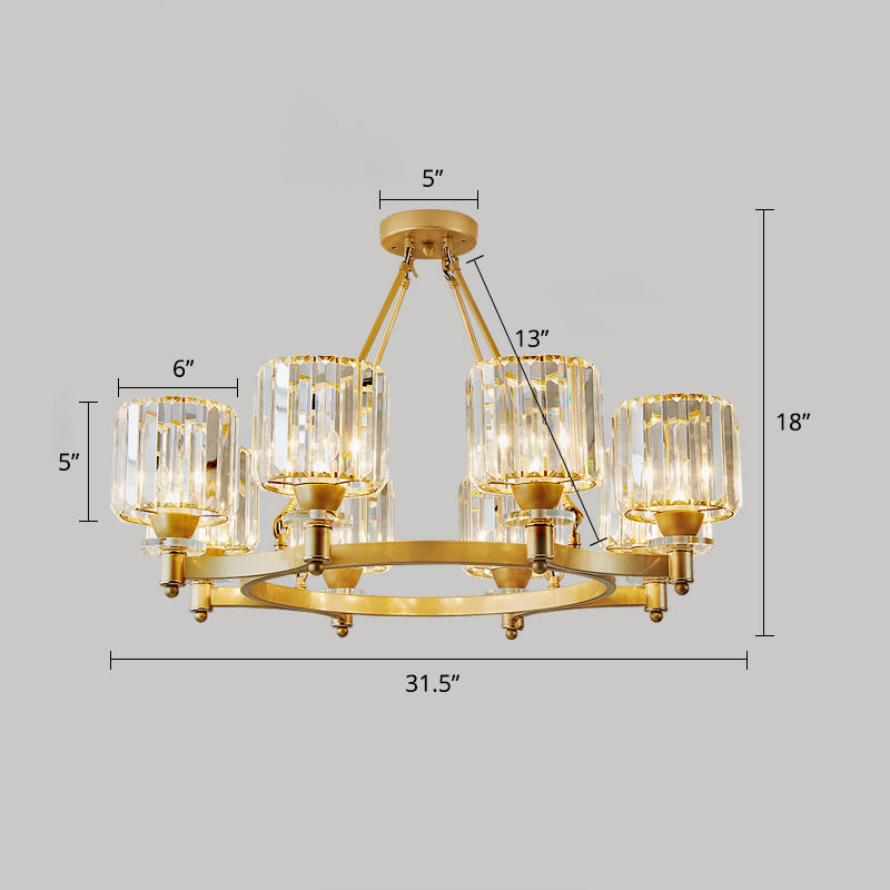 Cylindrical Ceiling Pendant Lamp Modern Crystal Living Room Chandelier Light Fixture 8 Gold Clearhalo 'Ceiling Lights' 'Chandeliers' 'Modern Chandeliers' 'Modern' Lighting' 2335901